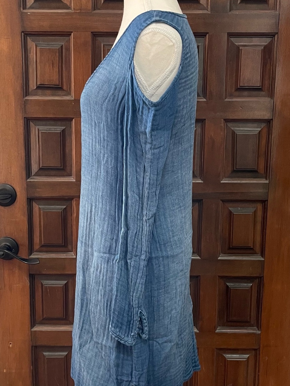 Anthropologie Cloth & Stone Blue Gauze Cold-Shoulder Mini Dress